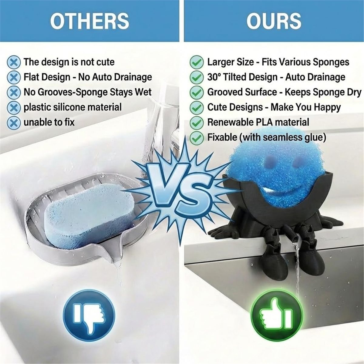 Kitchen Gadgets Save Time - Tijdbesparende 2-pack schattige sponshouder met afwatering