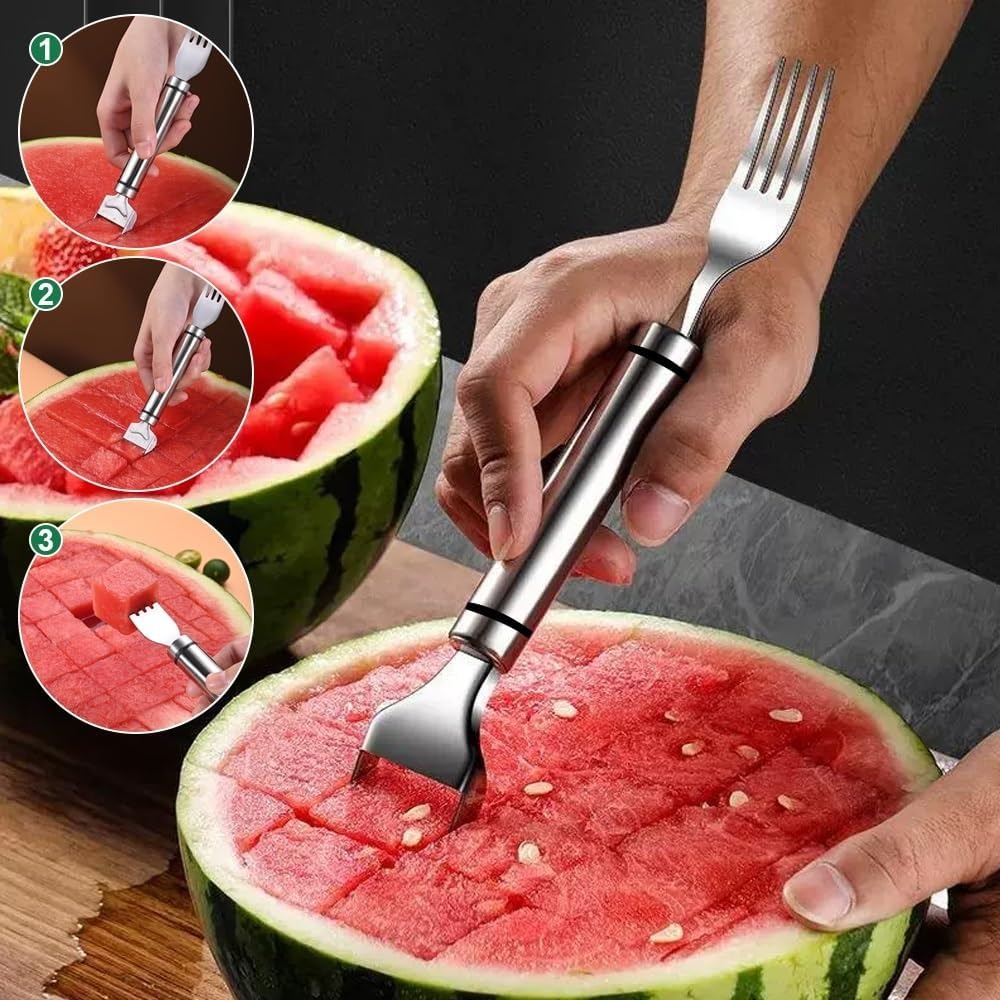 Kitchen Gadgets Home Party - 2-in-1 roestvrijstalen fruitmes watermeloen vork snijder