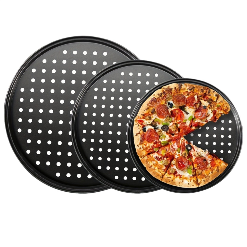 Pizza Stone Baking - Geperforeerde pizzapan van koolstofstaal, antiaanbaklaag, multifunctionele