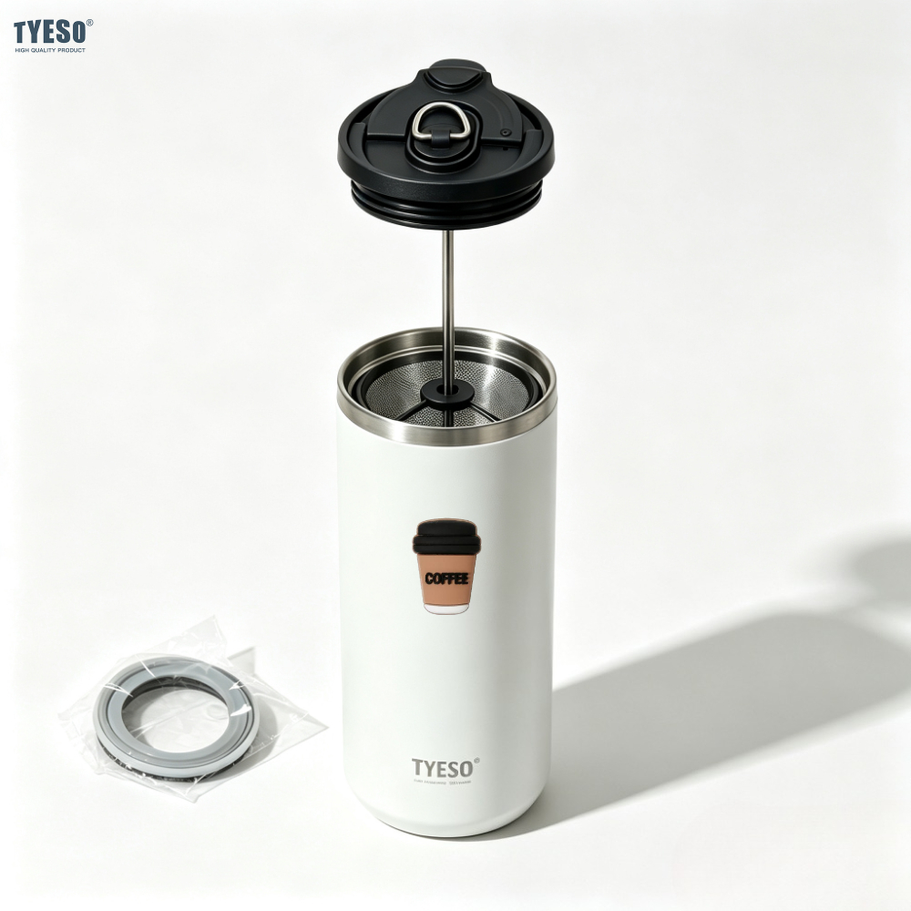 French Press Coffee Maker - Tyeso 750ml Franse Pers Thermosfles Mok